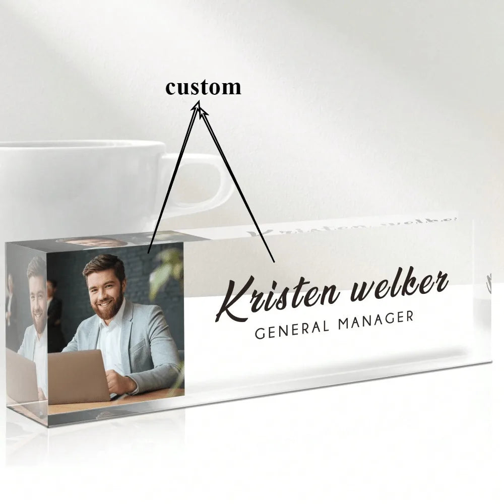 1pc Personalized 2D Acrylic Desk Plaque UV Printed Transparent Decor Office/Home Tabletop Sign Custom Birthday Gift