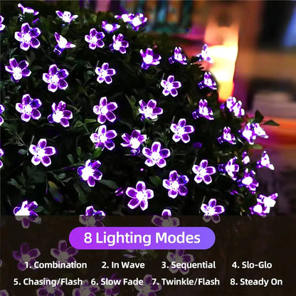 Outdoor Solar Led String Lights Cherry Flowers  Light Strings 8 Lighting Modes Solar Lamp for Camping Wedding Christmas Decor