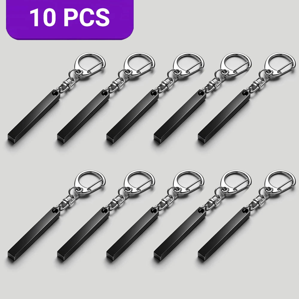 1-10PCS Stainless Steel Personalized Keychain Custom Engraved 4 Sides DIY Name Text Key Ring Gift for Men Women Keyrings DP039