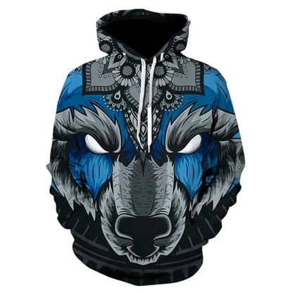 2023 Men's Oversized Hoodie 3D Wolf Animals Pattern Ferocious Warrior Fashion Sweatshirt Loose Street Funny Tracksuits Fitness