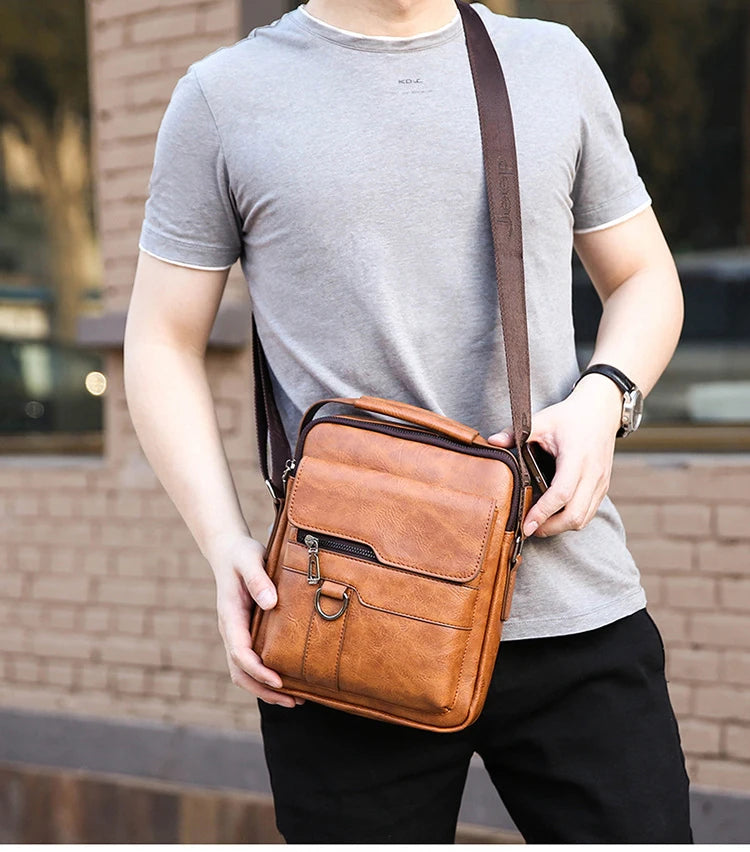 Brand Men Shoulder Bag for 9.7" iPad Men PU Leather Flaps Men's Crossbody Bags Business Flap Male Solid Messenger Bag Travel Bag