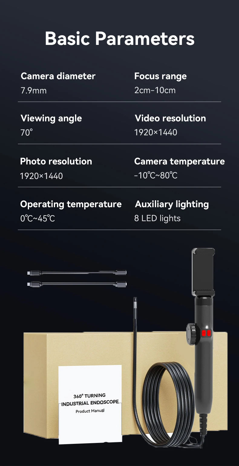 1080P car automatic maintenance hole endoscope 6MM 180 degree steering inspection camera with 8 LED portable tools IP67