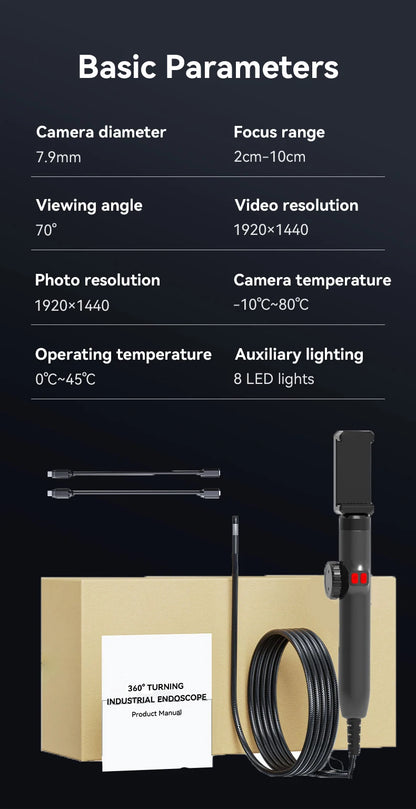 1080P car automatic maintenance hole endoscope 6MM 180 degree steering inspection camera with 8 LED portable tools IP67