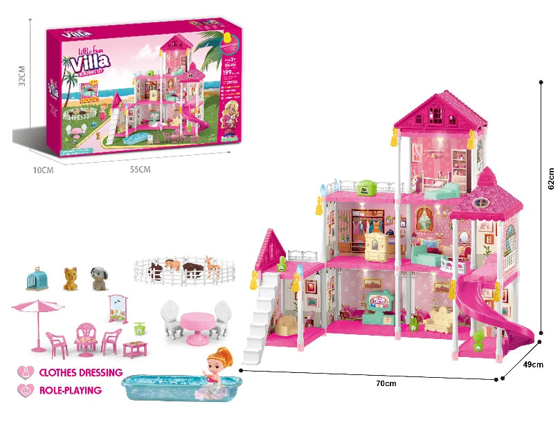 Girls Villa Castle Model Building Block Sets  DIY Bricks Toys  Doll house Villa Children Pretend Play Toys for Girls Gift