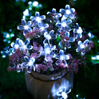 Outdoor Solar Led String Lights Cherry Flowers  Light Strings 8 Lighting Modes Solar Lamp for Camping Wedding Christmas Decor