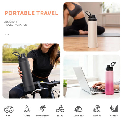 WATERSY 650ml Double Wall Thermal Bottle Stainless Steel Insulated Bottle with Handle Sports Water Bottle Vacuum Flask Keep Cold