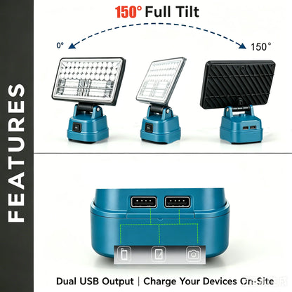 90W LED Work Light for Makita 18V Battery LED Spotlight -9000LM Cordless Jobsite Flood Light Construction Work Light USB Charger
