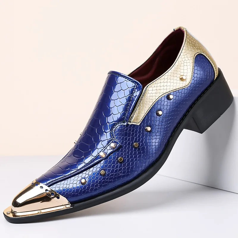 Handmade Red Men's Crocodile Leather Shoes Metal Pointy Toe Business Dress Suit Men Shoe Oxfords Flats Zapatos De Hombre