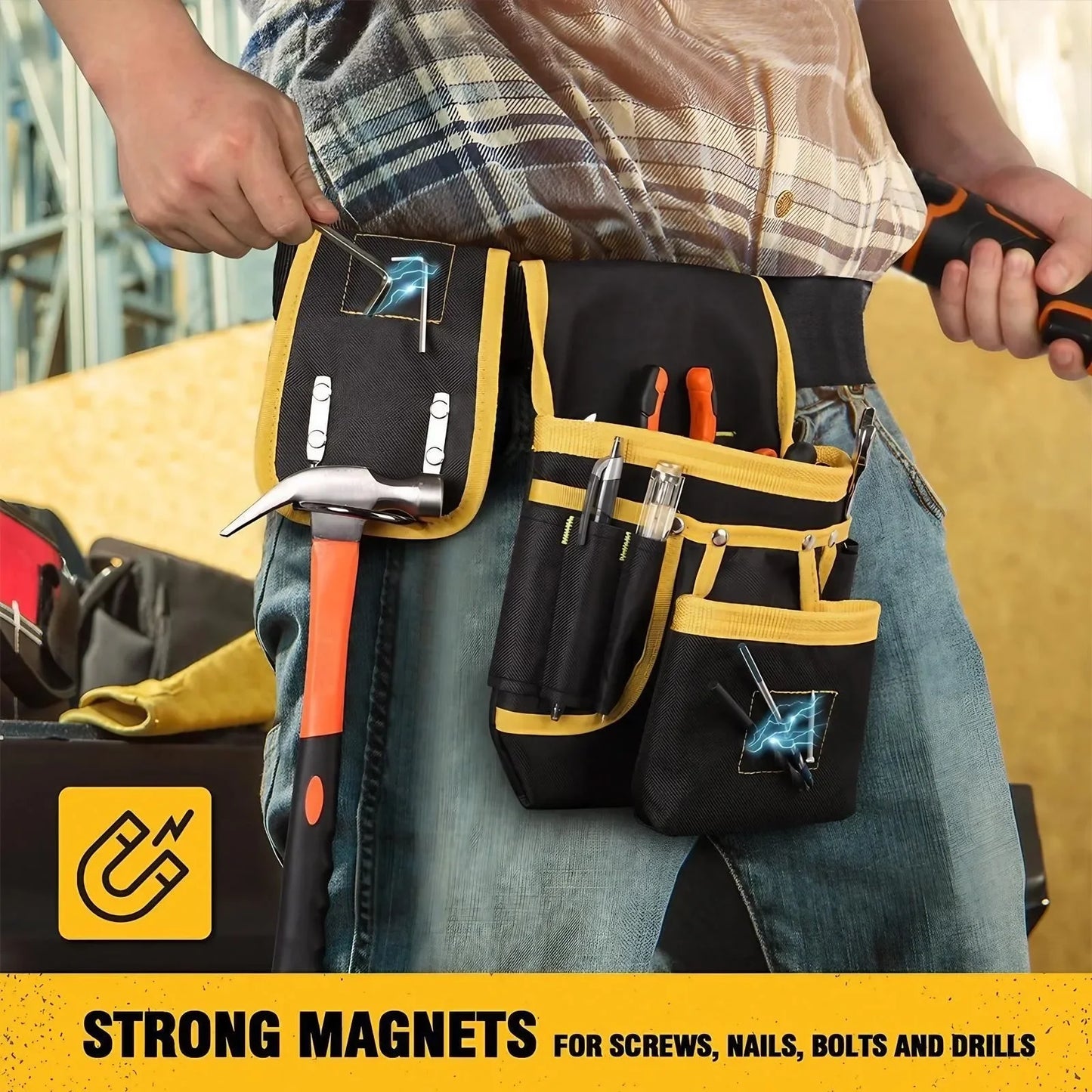 Adjustable Men's 26 Pockets Tool Belt Magnetic Holder Sturdy Waist Pouch for Craftsmen Carpenters