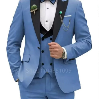 3 Pieces Men's Wedding Suits Formal Groom Tuxedo Slim Fit Business Blazer Double Breasted Vest Pants Set for Party