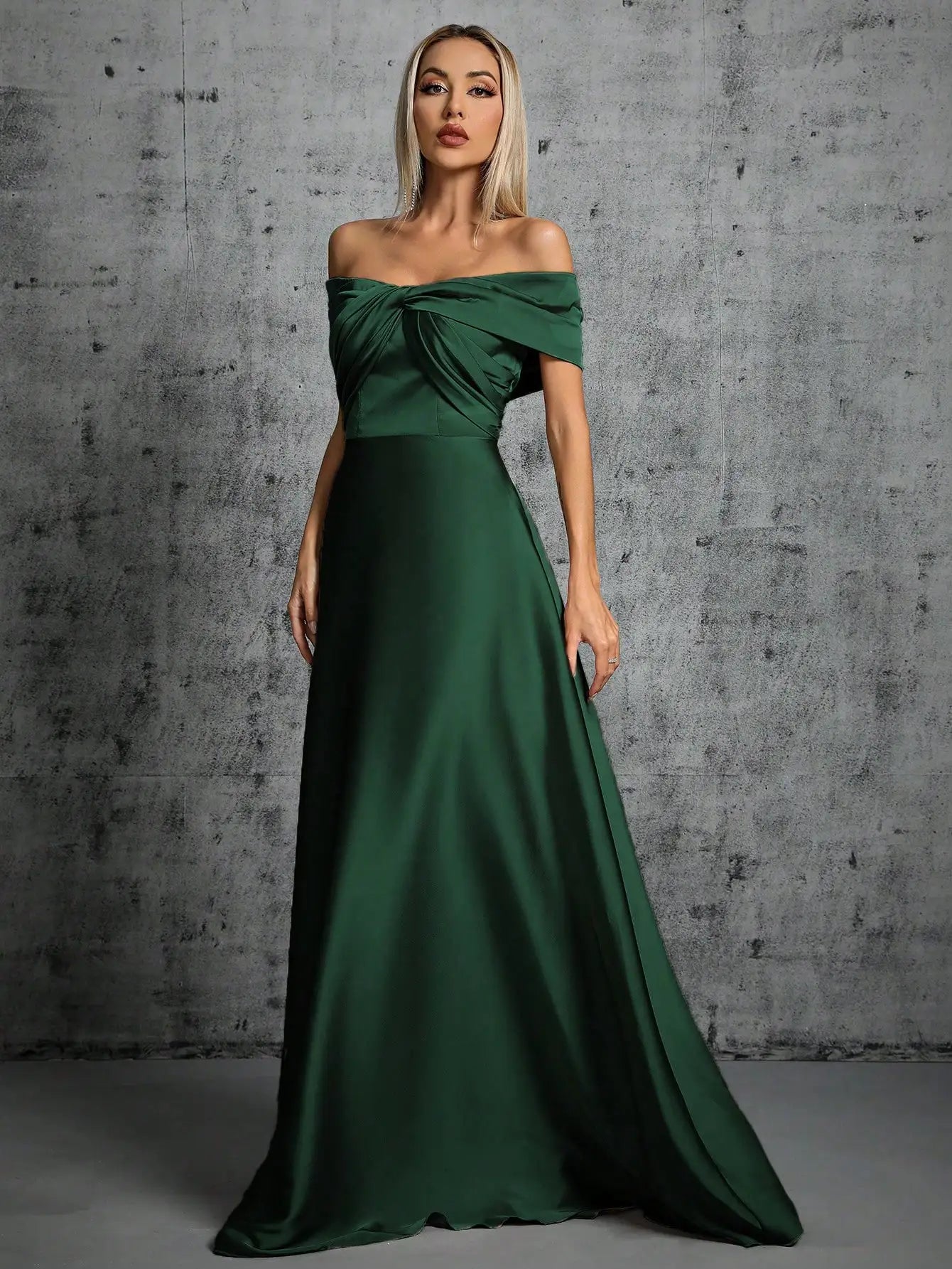 Mgiacy Line neck irregular cross pleated satin gown ball dress Party dress bridesmaid dress