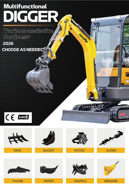 Mini excavator mini digger 1 ton excavator fast delivery digger CE/Euro 5 Diesel excavator 1.6 ton home digger customized