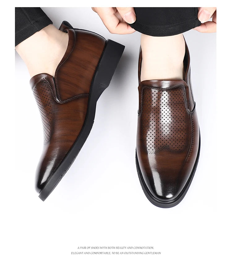 Men's Summer Breathable Comfortable Loafers British Business Formal Derby Shoes Hollow out Design Leather Shoes for Men-SJ2501-1