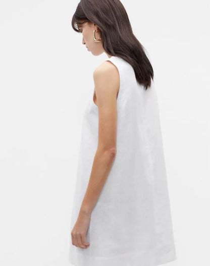 Classic Solid Color Cotton-Linen Women's Dress New Arrival Simple Sleeveless Tank Dress Casual Round-Neck Summer Dresses