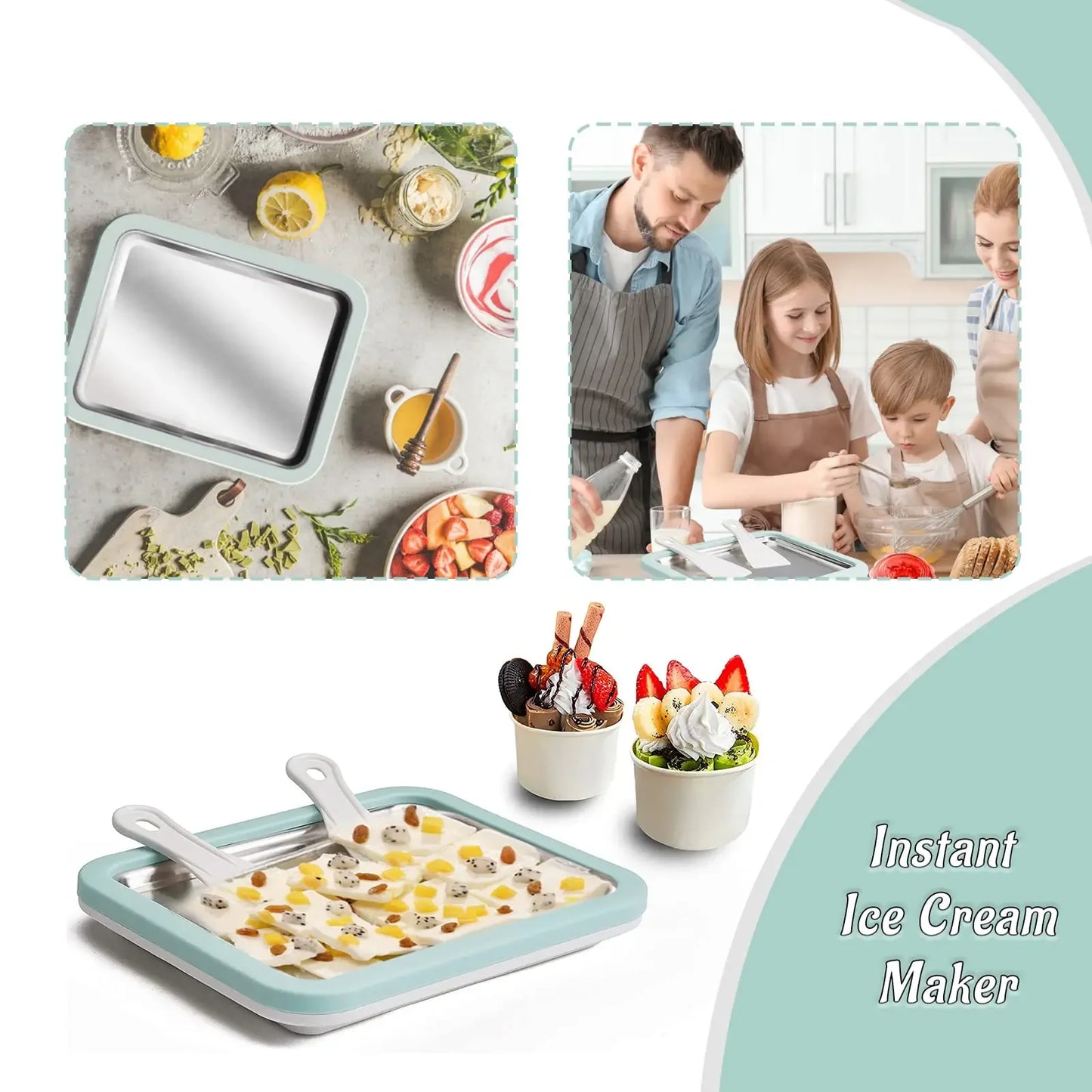 Household DIY Rolled Fried Ice Cream Maker Multifunctional Cold Sweet Ice Pan Frozen Yogurt Gelato Machine Homemade Frozen Desse