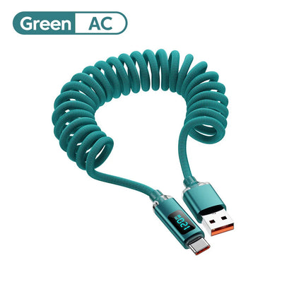120W Spring Cable USB Type C To Type C Fast Charging LED Digital Display For iPhone 15 16 Samsung Huawei USB C To USB C Cable