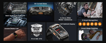 2025 KOSPET TANK X2 Rugged Smart Watch For Men 3D Curved Screen AMOLED AOD 5ATM IP69K Waterproof Bluetooth Call AI Assistant