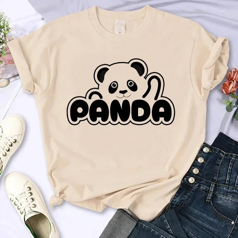 Cartoon Casual Creative T-shirt Vintage Round Neck Clothes Funny Cute Panda Printed T Shirt for Women Summer Sleeve