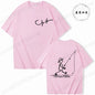 Men's Fishing Graphic T-shirt Black with Fisherman Front Back Print T-Shirts Summer Tee Fishing Trip Personality Male Tee Tops