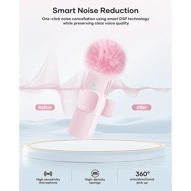Mini Wireless Lavalier Microphone with Noise Reduction for iPhone iPad Android Video Vlog - Portable Wireless Mic