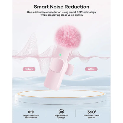 Mini Wireless Lavalier Microphone with Noise Reduction for iPhone iPad Android Video Vlog - Portable Wireless Mic