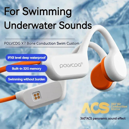 POLVCDG Bone Conduction Headset X7 IPX8 32GB Bluetooth 5.3 Wireless Headset with microphone Waterproof Swim 2023 New