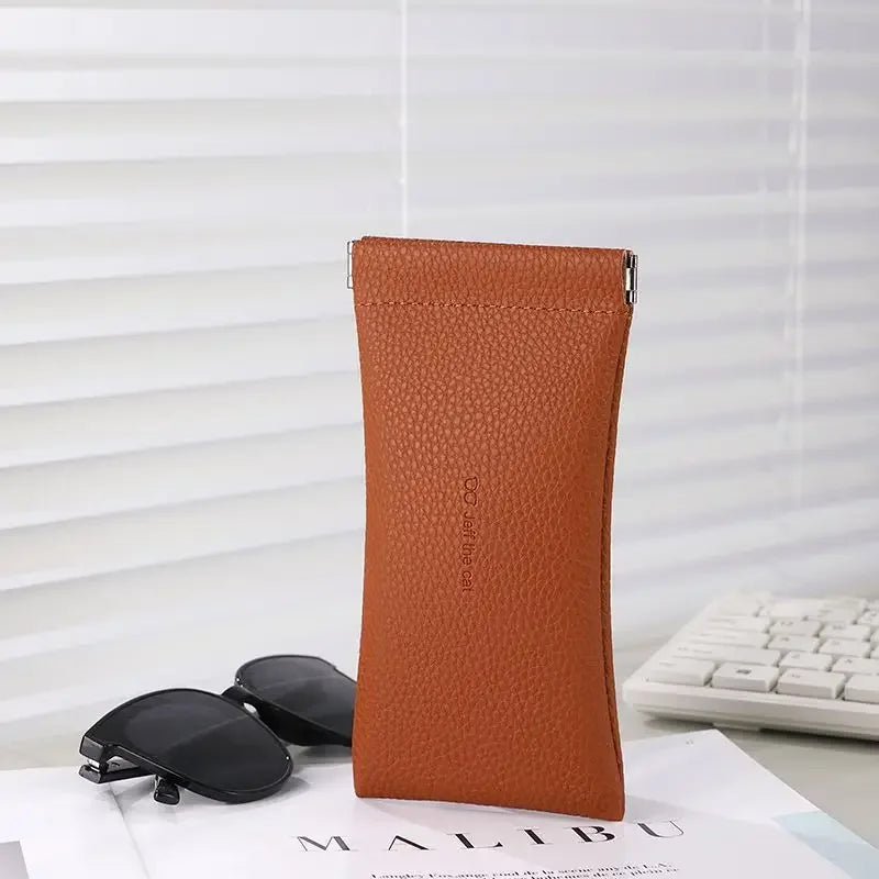 Litchi Magnetic Automatic Closing Glasses Bag Men Women Fashion Portable Soft PU Leather Reading Sunglasses Protective Pouch