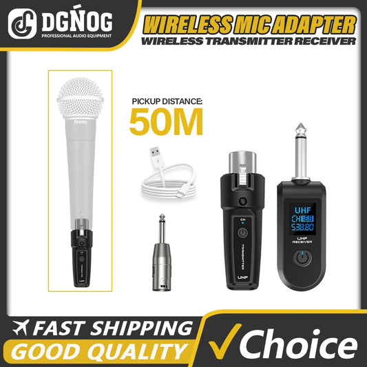 Wireless Microphone Transmitter Receiver System UHF XLR Adapter System for Dynamic Microphone Guitar Audio Mixer PA System DGNOG