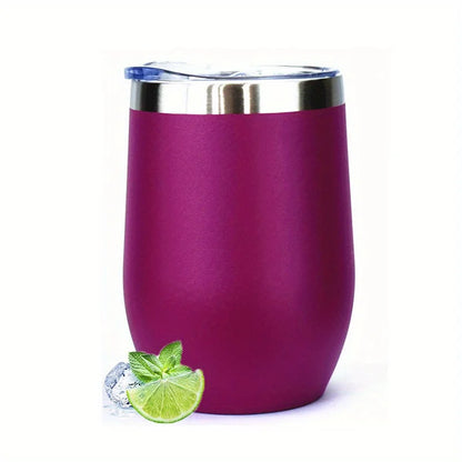 Stainless Steel Wine Tumblers, 12Oz Insulated Wine Tumbler, Stainless Steel Stemless Wine Cups with Lids for Coffee, Wine