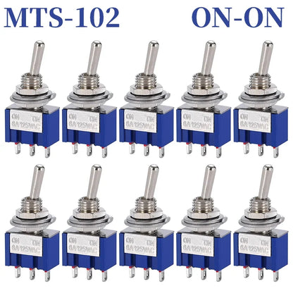 10PCS MTS-102 103 202 203 3Pins 6 Pins Mini Toggle Switch For Switching Lamp Light ON-OFF-ON /ON-ON Switch 6A 125VAC