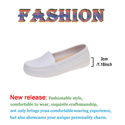 2025 Spring Wedge Heel White Nurse Shoes Fashion Women Soft Sole Casual Comfortable Non-slip Flat