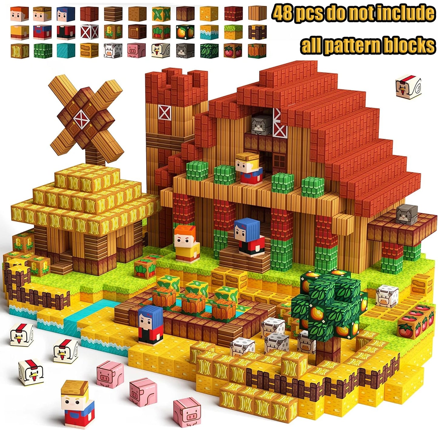 Magnetic Building Blocks Mine World Magnetic Forest Ender Lava  Construction Brick Cube STEM Toy Set Gift for Boy Girl Children