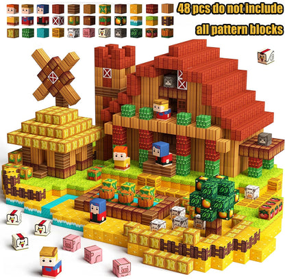 Magnetic Building Blocks Mine World Magnetic Forest Ender Lava  Construction Brick Cube STEM Toy Set Gift for Boy Girl Children