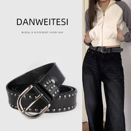 New Women Belt Women's Jeans Tie-in Ladies' Belt Fashion Personality Rivet Belt Senior Black Fashion