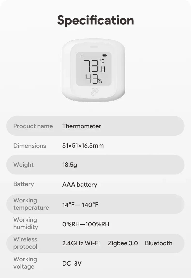 HOMEFISH Smart WiFi/Zigbee Temperature and Humidity Sensor Hygrometer Thermometer with LCD Display Support Alexa Google Home