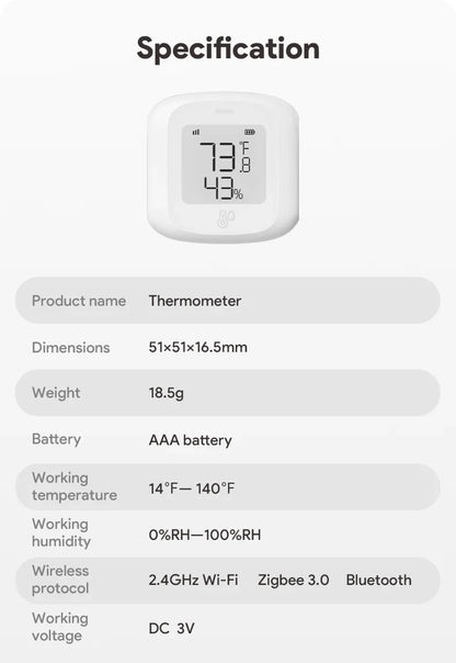 HOMEFISH Smart WiFi/Zigbee Temperature and Humidity Sensor Hygrometer Thermometer with LCD Display Support Alexa Google Home