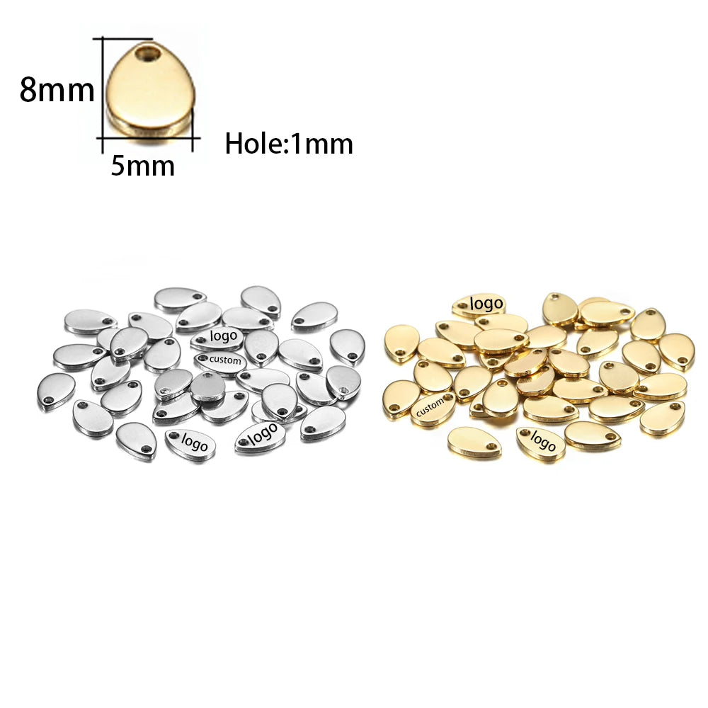 50-200pcs Custom Pendant Laser Engrave Name LOGO Stainless Steel Personalized Necklace Extend Chain Tail Tag Jewelry Charm