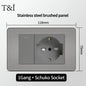 118 US Mexico Grey Stainless Steel Brushed 2way Electrical Light Switch Home Wall Socket Plug Double USB Type-C Power Outlet