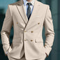 2026Business No-IronDouble-BreastedGolden Button Suit 2pcsTrendy Men's Retro Solid ColorSimpleSlimFit Stylish