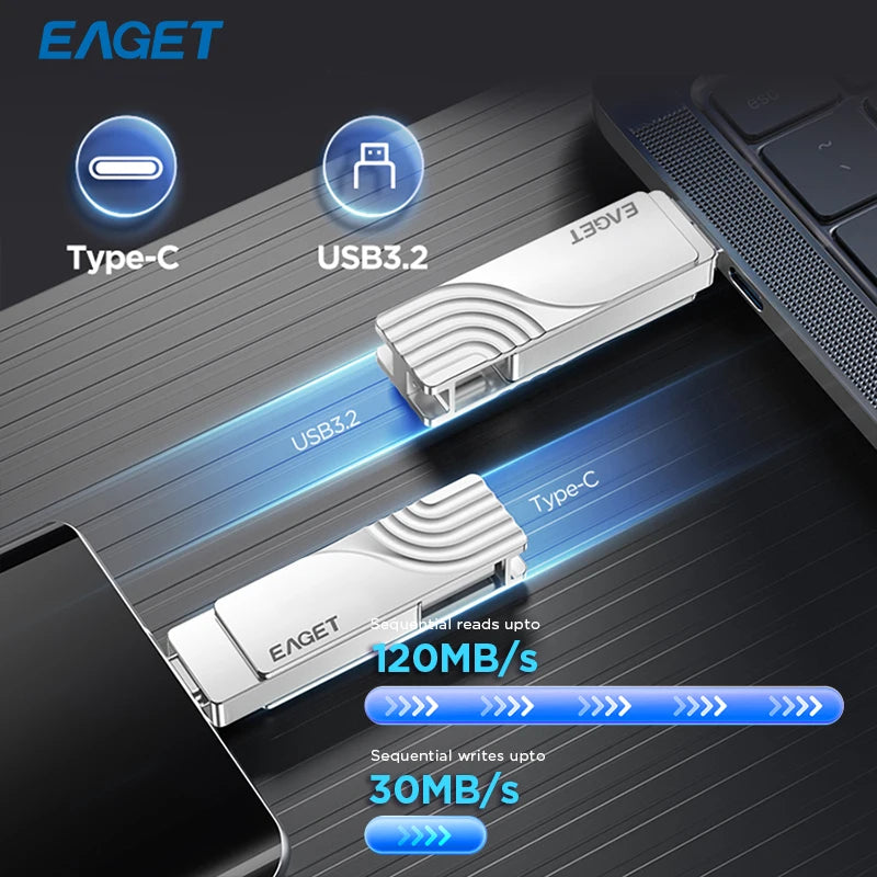 EAGET CF30 USB 3. 2 Type C To USB Flash Drive Pen Drive 1T 32GB 2 in 1 USB 3.2 Memory Stick Flash Disk Type-C Pendrive