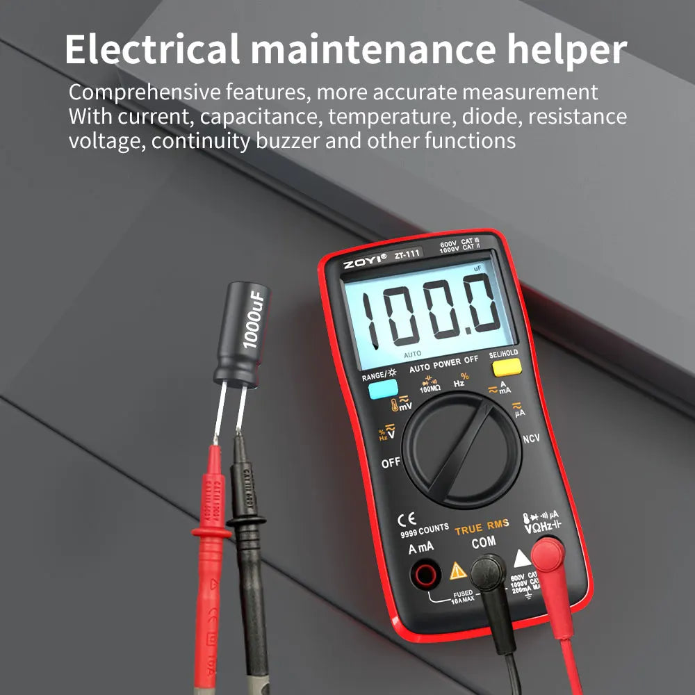 ZOYI 9999 Counts True RMS Digital Multimeter Auto Range Anti-Burn NCV AC DC Voltage Current Temperature Electrician Tester