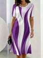 Summer Women Dress Fashion Gradient Striped Pattern Printed Dress Short Sleeve O-Neck Loose Casual A-Line Mini Dress
