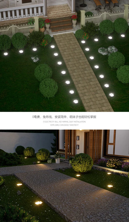 Outdoor  Paw Print Lights LED Solar Light Waterproof Dog Cat Animal Paw Print Light Path Lawn Lamp for Garden Patio Lawn Camping