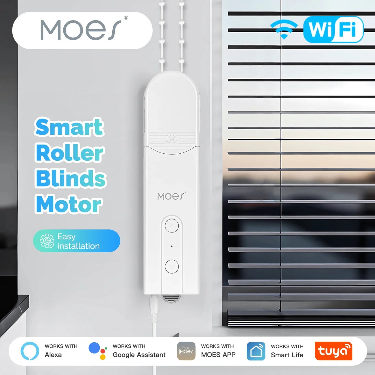 MOES Tuya WiFi Smart Shade Roller Blinds Motor Driver Electric Curtains Automation Pull Cord Chain String With Alexa Google Home
