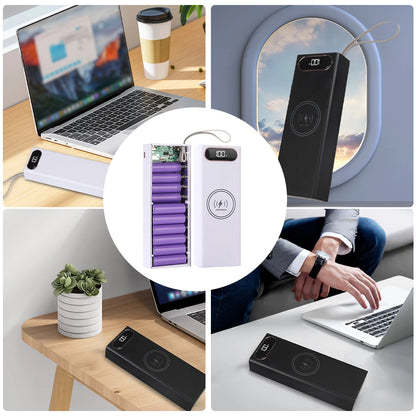 20*18650 Detachable Power Bank Case 22.5W PD QC3.0 Quick Wireless Charging DIY Shell With LED Lighting 18650 Battery Storage Box