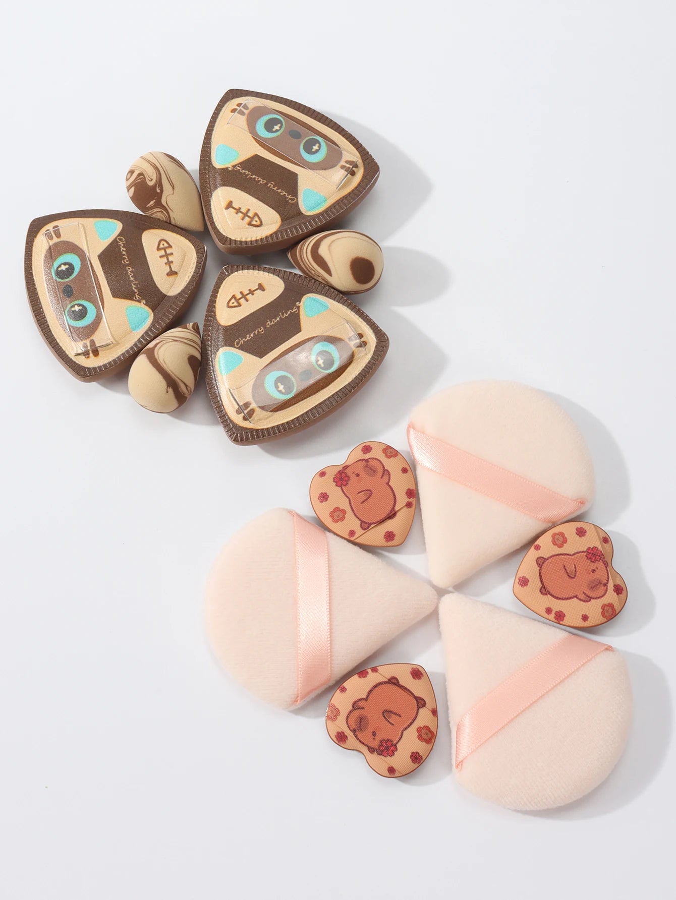 Rice Ball Cat 12-Piece Set, Expands When Exposed to Water, Dual-Use for Wet and Dry, Makeup Sponge Suitable for All Skin Types