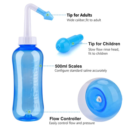 300ML Nasal Washing Bottle 2.7g Nose Wash Salt Nasal Irrigator Nose Aspirator Nasal Sinusite Allergic Rhinitis for Adult Kids