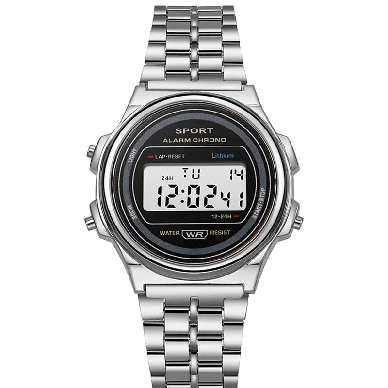 YIKAZE Steel Men's Watch Classic Business Men Digital Watches Alarm Chrono Electronic Wristwatch Sports Clock for Man Women