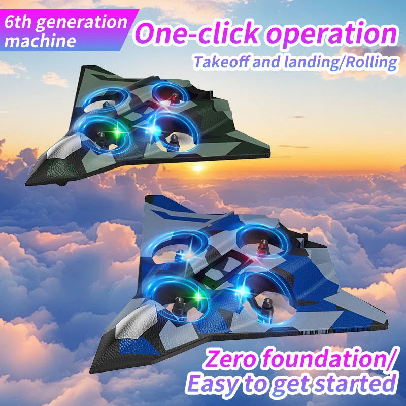CZ36 2.4G 10CH RC EPP Foam Fighter Plane - 360 Degrees Stunt Tumbling, One-Key Takeoff, LED Lights - Best Kids Toy Gift