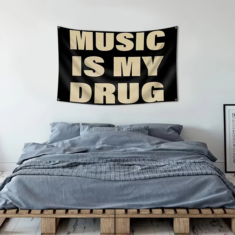 VIKAMA Music Is My Drug Personality Quotation Tapestry Music Lover Bedroom Music Studio Hanging Cloth Home Decoration